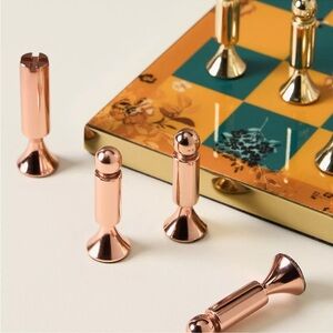Anthropologie Metallic Chess Set with Floral Board